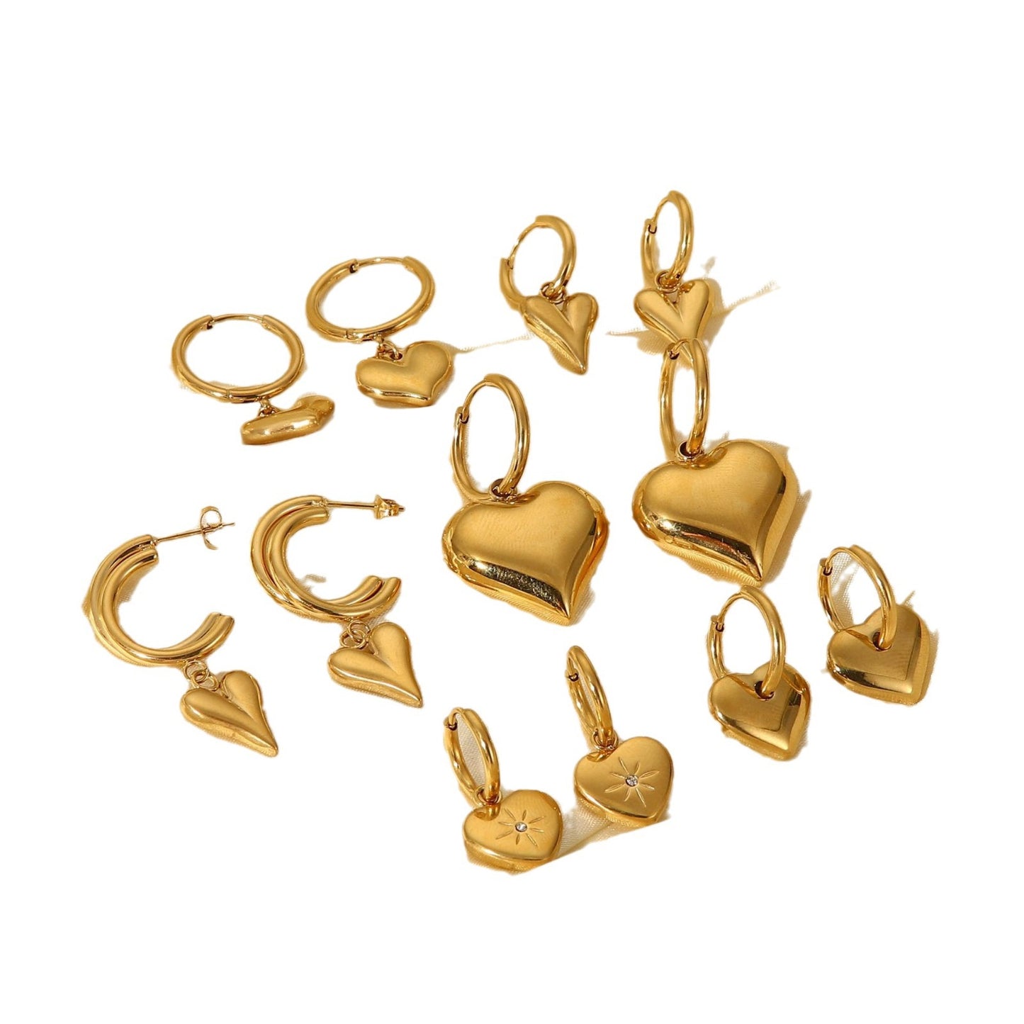 5pcs Stainless Steel Earrings Love Earrings 14K Gold Heart Pendant Earrings
