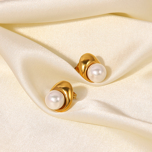 5pcs Stylish 18K Gold Plated Stainless Steel Jewelry Palace Luxury Vintage High Highlight Pearl Drop Earrings For Women