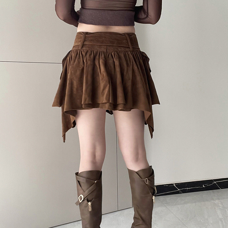 Spice Girls Y2K Sexy A-Line Skirt Summer Vintage Multi-Layer Big Belt Irregular Skirt Low Waist Half Skirt