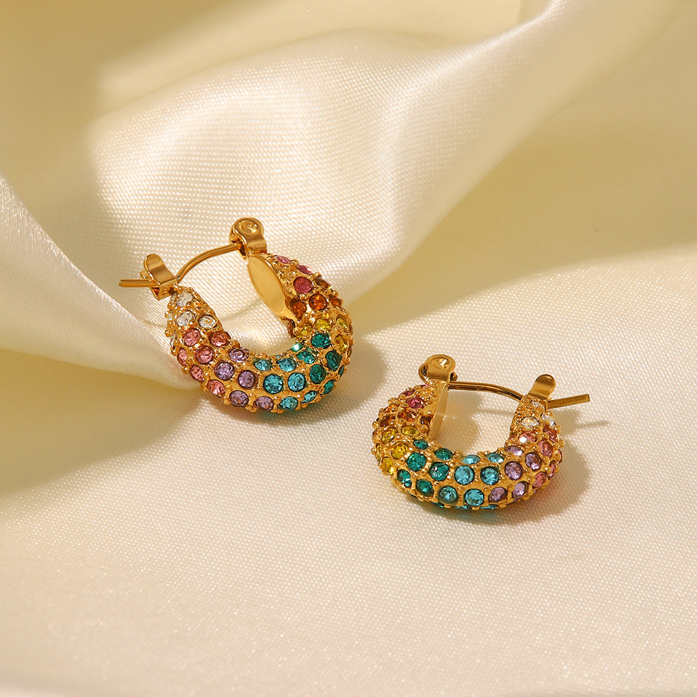 5pcs New 18K Gold-Plated Multicoloured Diamond Earrings Design Sense Of Fashion All Matching Earrings