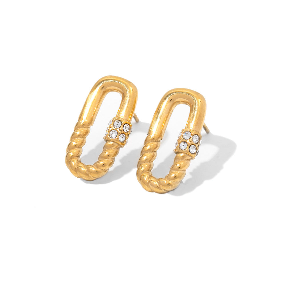5pcs Stylish Vintage Titanium Steel Earrings For Women With Stainless Steel 18-Karat Gold Rectangular Twist Zircon Earrings