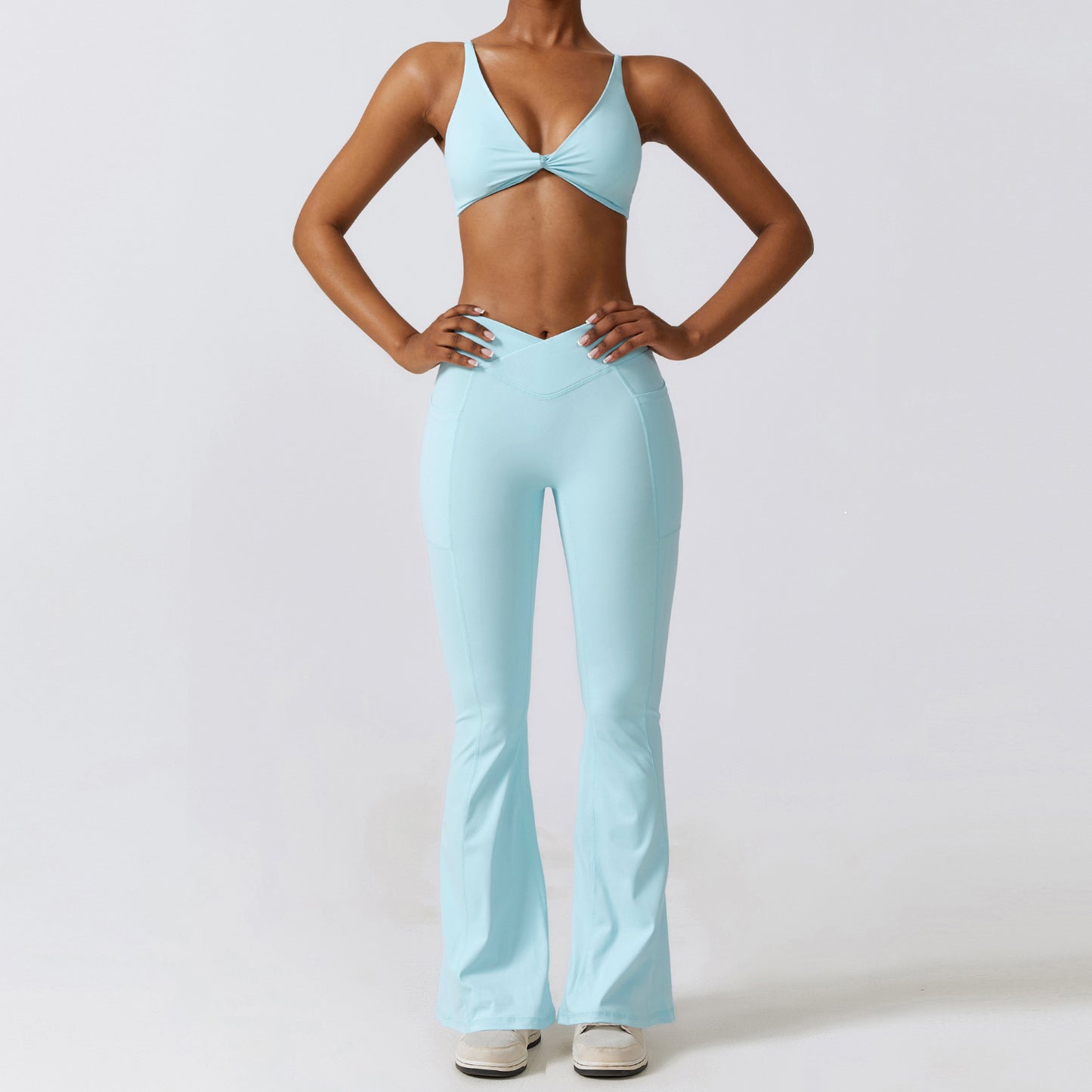 Quick Dry Beauty Back Yoga Set Pocket Tight Running Sports Set Female Nude Fitness Clothing