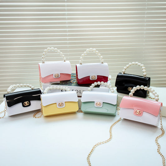 New Candy Color Jelly Bag Niche Design Double Color Beaded Bag Women's Handbag Single Shoulder Crossbody Bag