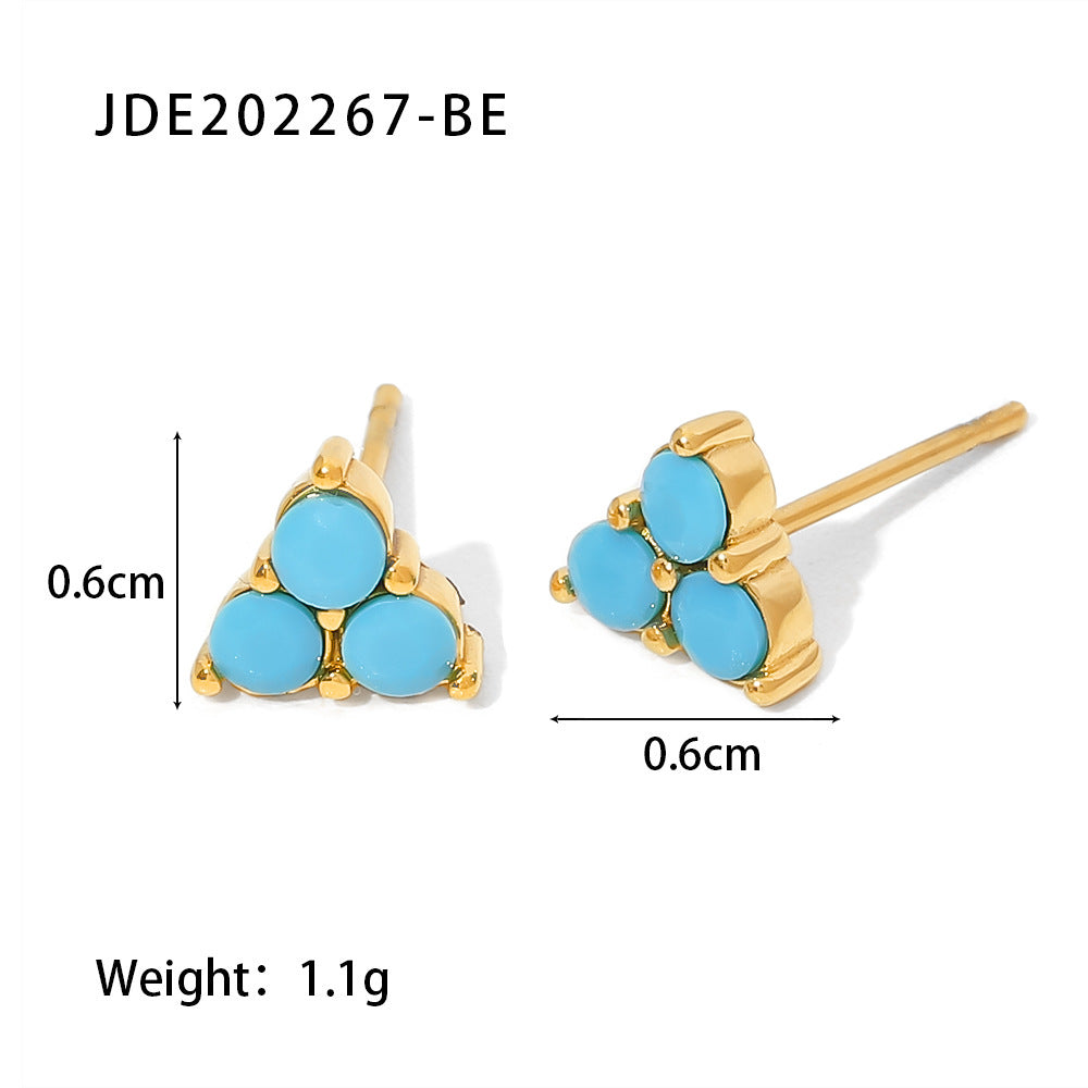 5pcs Green Series Of Niche Titanium Steel Earrings Retro Style High-Grade Non-Fading Turquoise Earrings