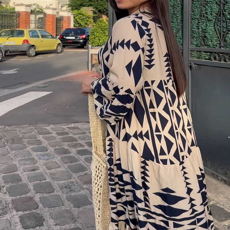 Large Size Women's Dress Autumn New Pullover Printed Bohemian Dress Women