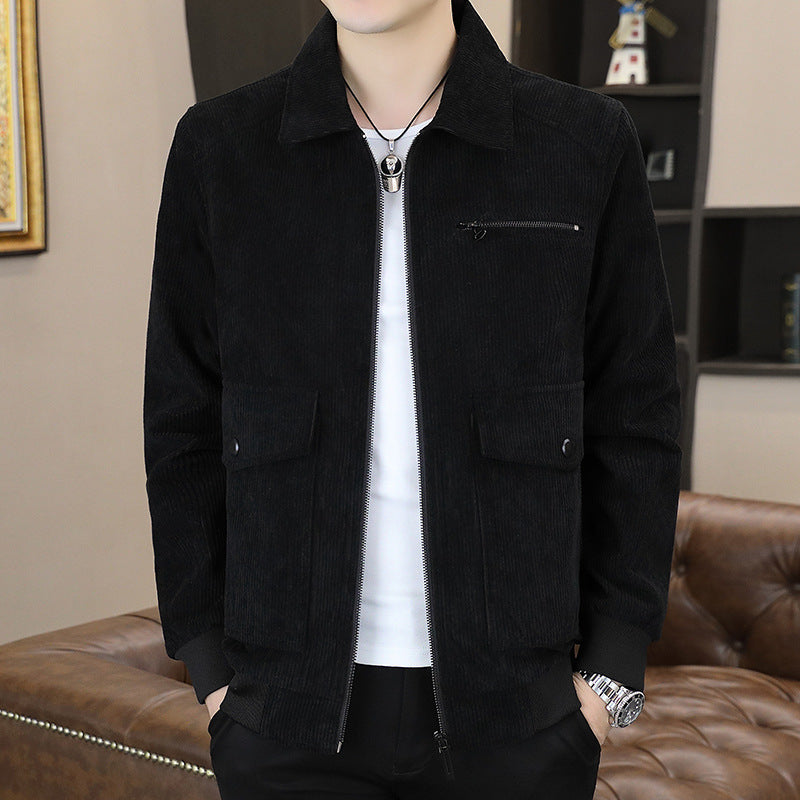 Corduroy Jacket Men's Winter Loose Baseball Uniform Lapel Clothing Plus Fleece Thickened Casual Cargo Jacket