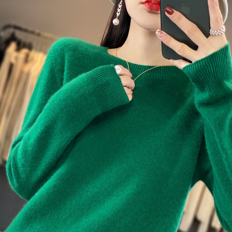 100 Pure Wool Knitwear Women's V-Neck Pullover Loose Base Shirt Autumn And Winter New Solid Color Sweater