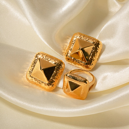 5pcs Summer New Style Retro Riveted Metal Temperament Ring Earrings Combination Punk Style Accessories