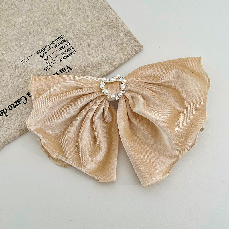 Vintage Large Bow Solid Color Rolled Edge Heart Diamond Premium Hair Clip Women's Velvet Hair Clip
