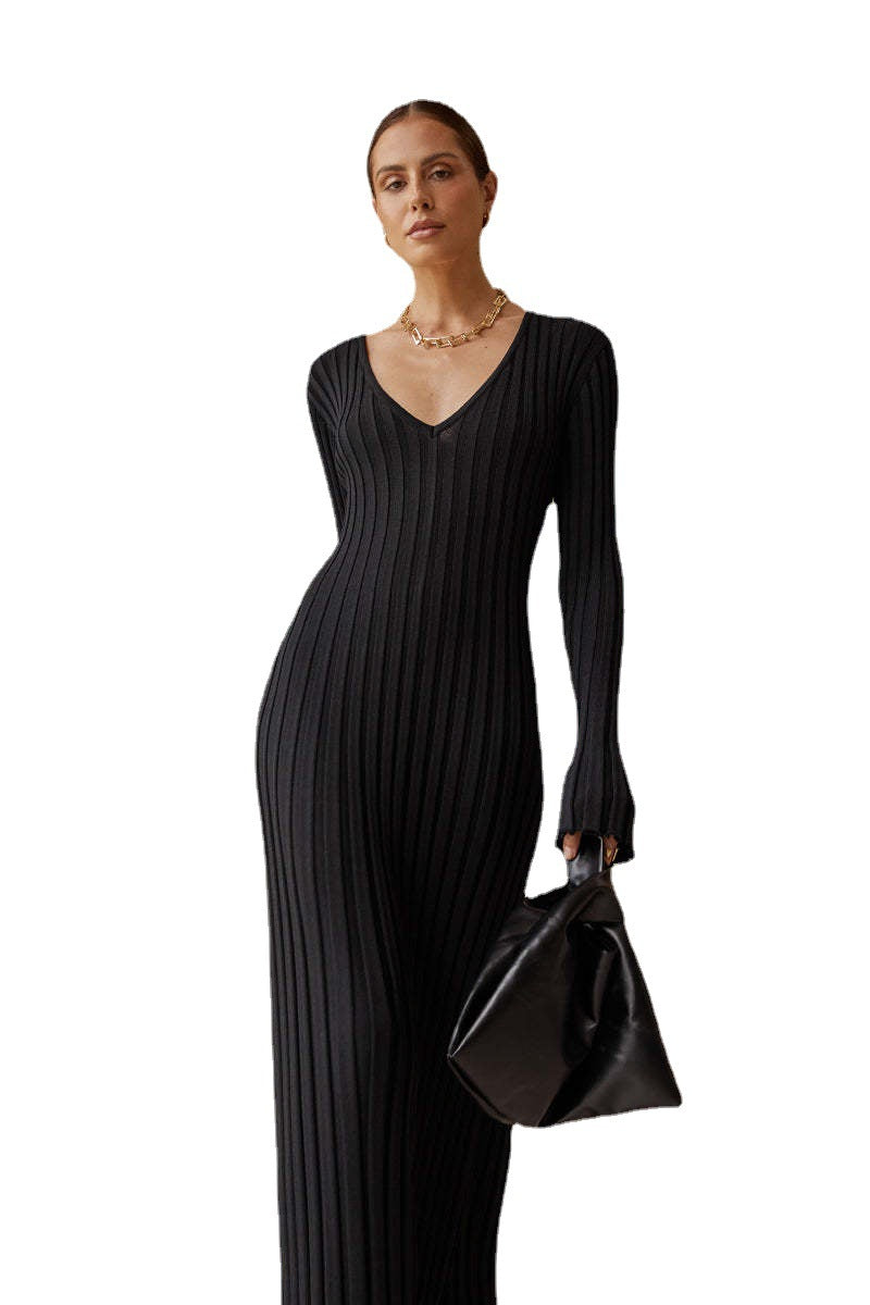 Women Autumn And Winter New  Solid Color Fashion Casual Dress Knitted Rabbit Fluff Clothes