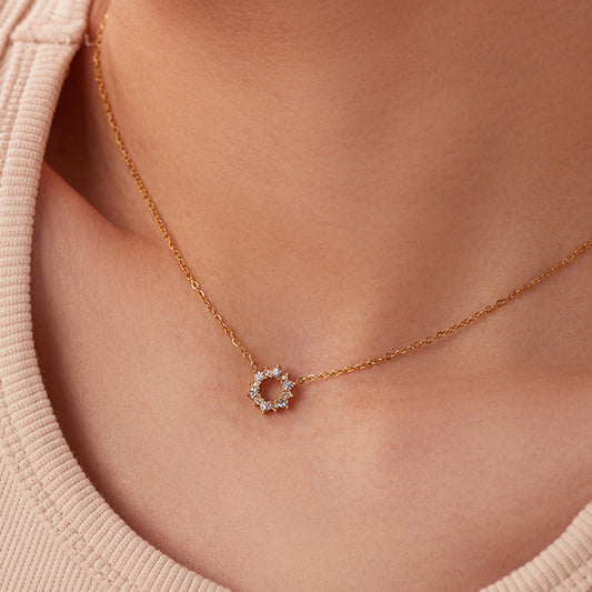 5pcs Women's New Style Necklace 18K Gold Stainless Steel Ring Pendant Inlaid Irregular Circular Zirconium Necklace