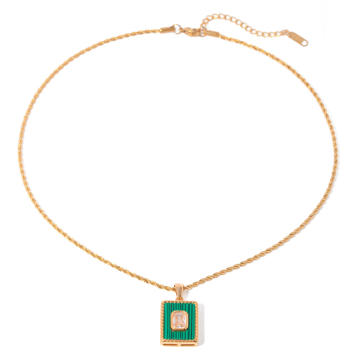 5pcs Stainless Steel Necklace 18K Rectangular Green Tag Stainless Steel Necklace Female
