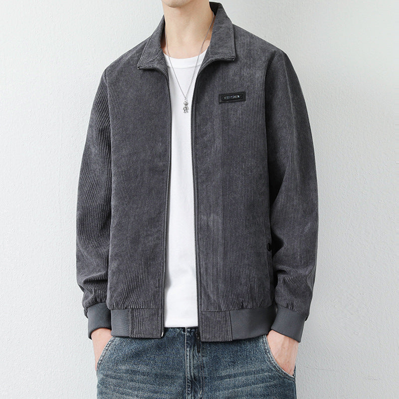 Autumn And Winter New Jacket Men's Corduroy Version Casual And Cashmere Middle-Aged Lapel Top Men's Coat