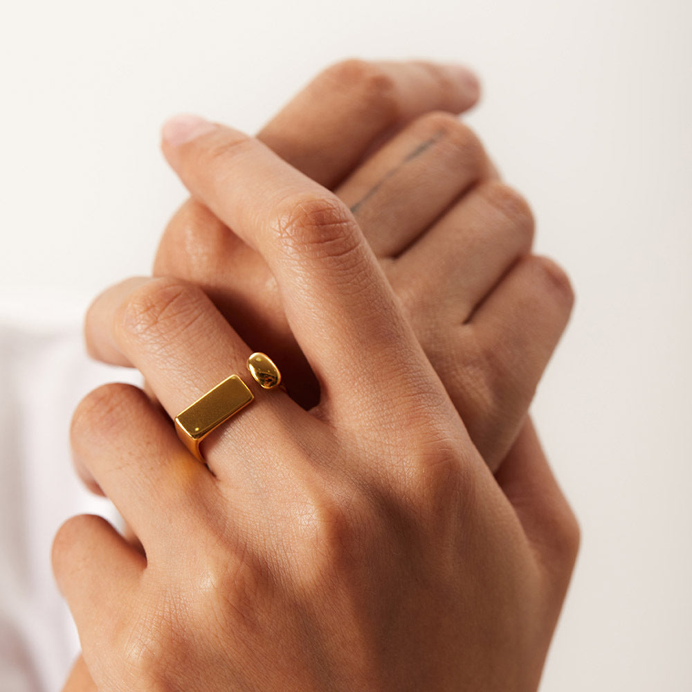 5pcs Stainless Steel Open Exclamation Point Women's 18-Karat Gold Ring Square Design Fashion Everything Popular Finger Ring