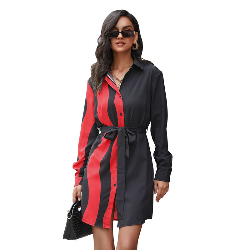 New Autumn And Winter Commuter Women's Long-Sleeved Color Shirt Dress