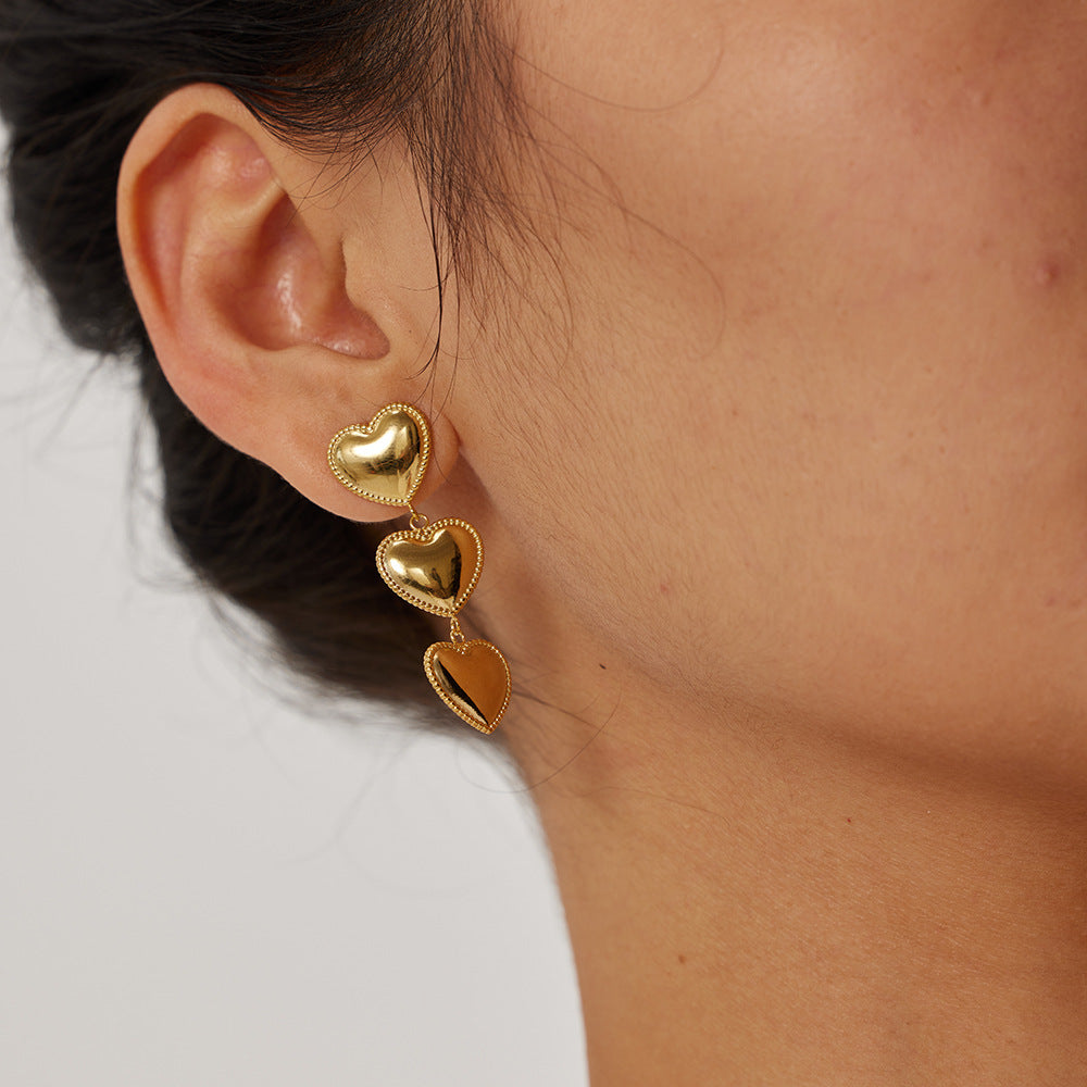 5pcs 18K Gold-Plated Stainless Steel Triple-Edged Love Tassel Earrings With Titanium Steel Earrings
