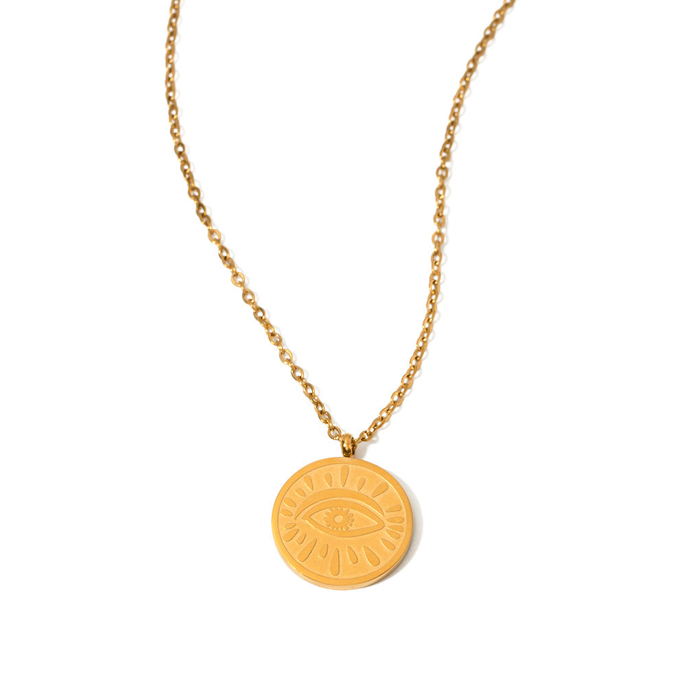 5pcs New Devil's Eye Round Pendant Necklace 18K Gold Vintage Fashion Women's Choker Headpiece Jewelry
