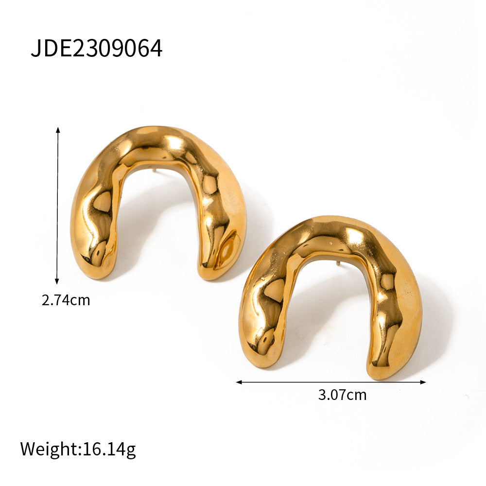 5pcs Gold Plated Stainless Steel Classic 18K Gold Stainless Steel Hammer Arch Earrings Women's Fashion Earring Accessories