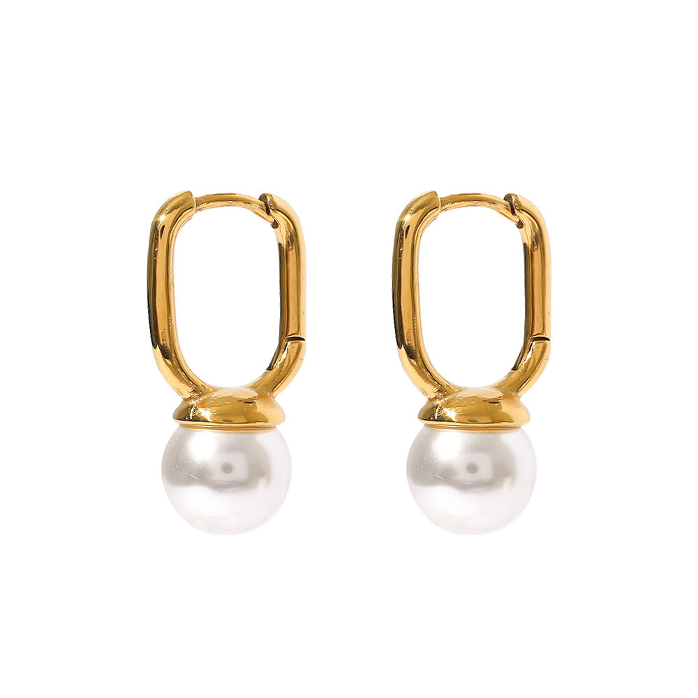 5pcs New Fashion Women All Titanium Steel Earrings 18K Gold Plated Stainless Steel U-Shaped Beaded Earrings Jewelry Women
