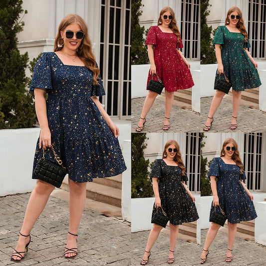 Stamping Print Casual Loose Dress Cocktail Party Elegant Dress Plus-Size Women's Wear