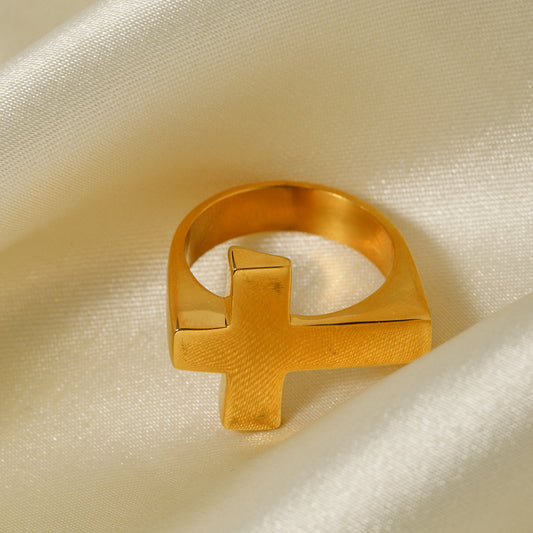 5pcs Sense 18K Gold Stainless Steel Cross Ring No. 7 Simple Ring