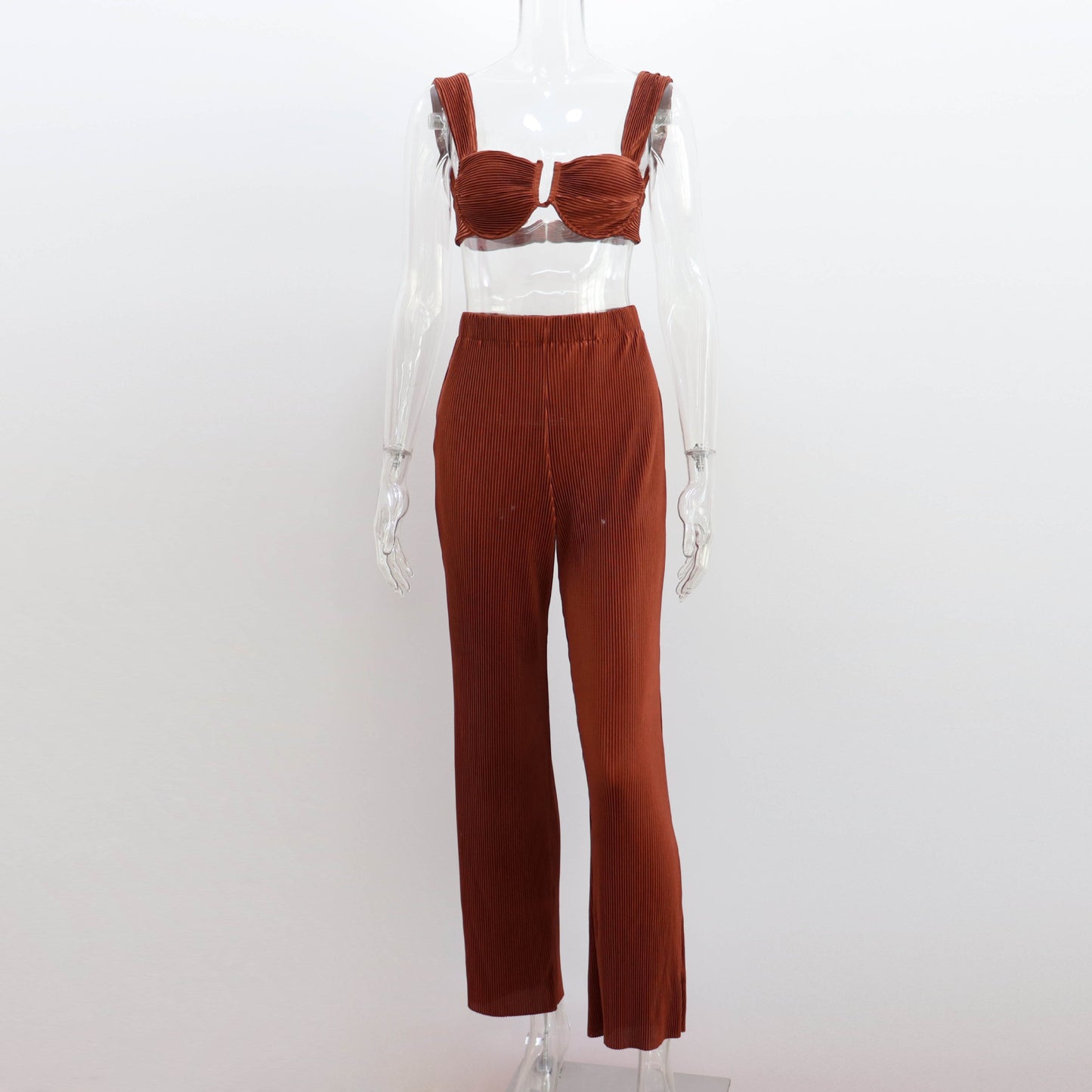 Women's Spring And Summer New Two-Piece Pressed Sexy Backless Small Vest Casual Straight Trouser Suit