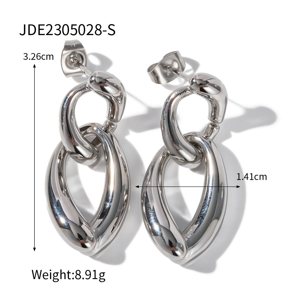 5pcs New Titanium Steel Gold-Plated Earrings 18K Gold-Plated Stainless Steel Irregular Chain Earrings Do Not Fade Jewelry