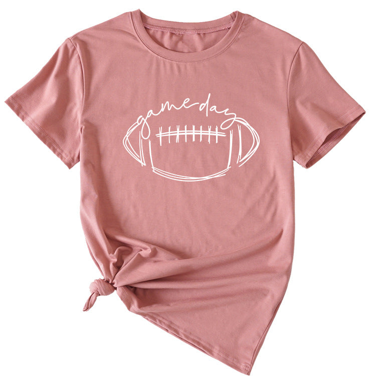 Wishgame Day Women's Casual Short Sleeve Top With Fun Rugby Pattern