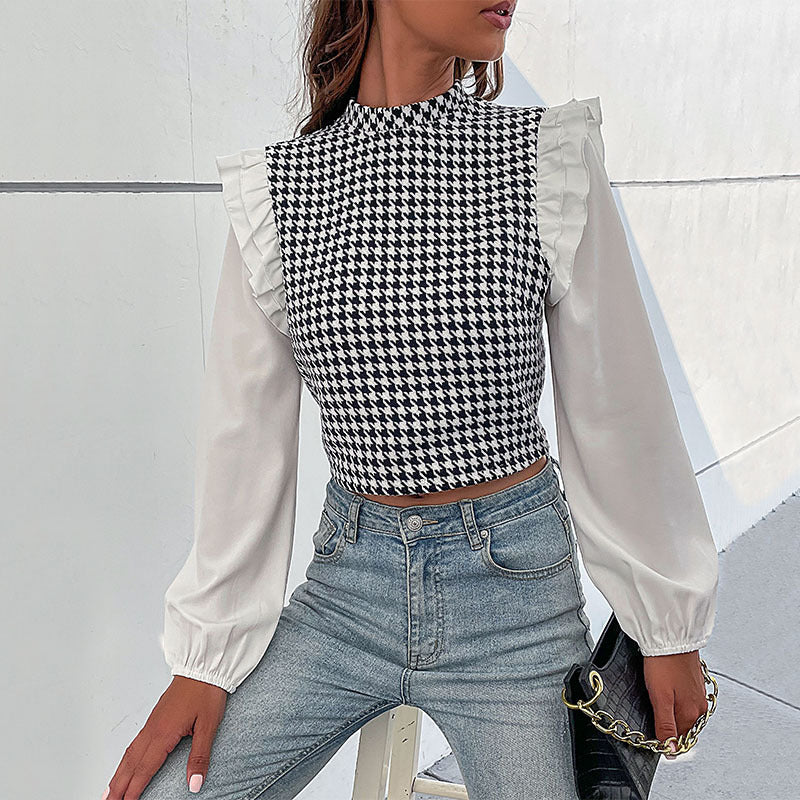 New Autumn And Winter New Women's Long-Sleeved Plaid Short Shirt Woman