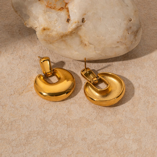 5pcs Niche Simple Retro New 18K Gold High Grade 18K Gold Stainless Steel Round Pendant Earrings