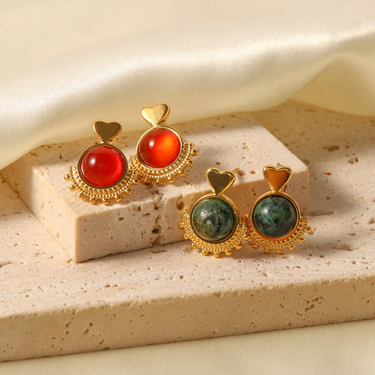 5pcs 18K Gold-Plated Stainless Steel Women's Earrings Africa Sun Love Titanium Steel Earrings Women's Jewelry