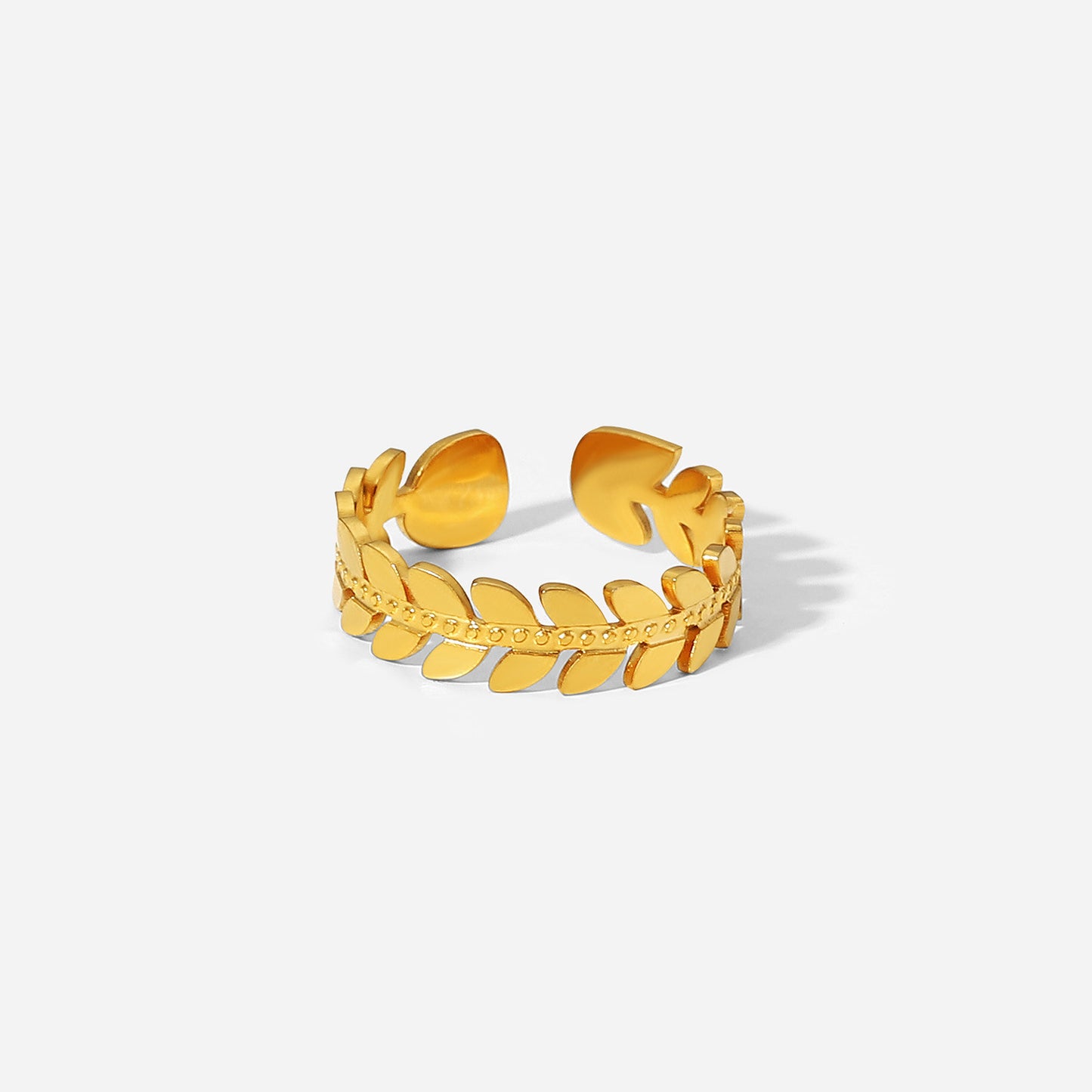 5pcs New Simple Leaf-Shaped Open Ring 18K Gold Stainless Steel Ladies Finger Jewelry Wedding Party Ring