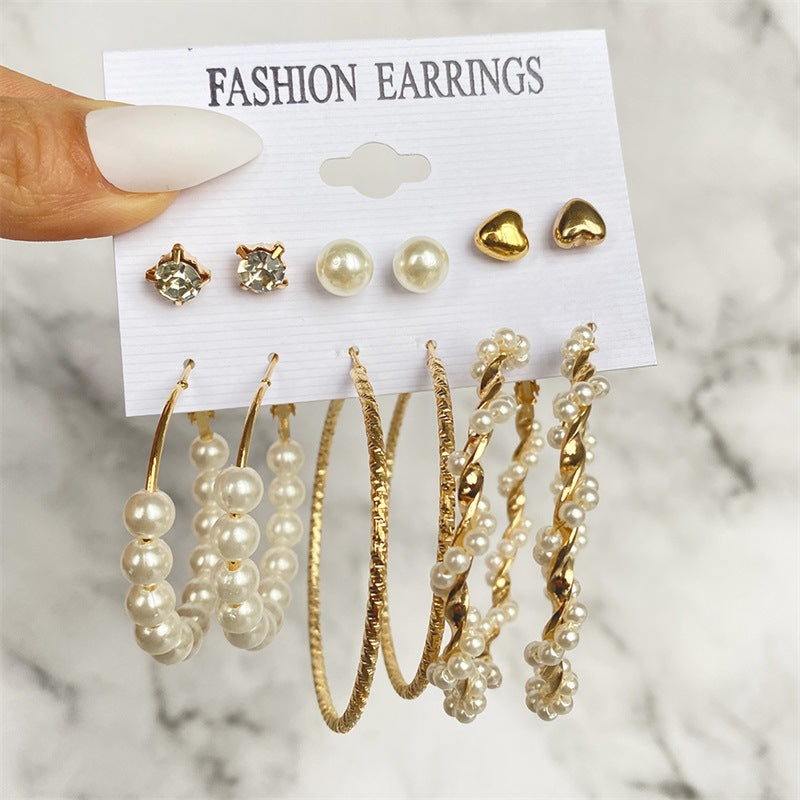 5 Sets New Retro Style Geometric Earrings 6 pairs Set Female Niche High-Grade Metal Stud Jewelry Set
