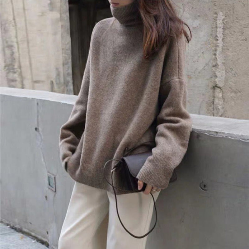 Turtleneck Sweater Women Loose Outside To Wear Autumn And Winter Lazy Wind New  Knitted Bottom Coat Winter Thickening