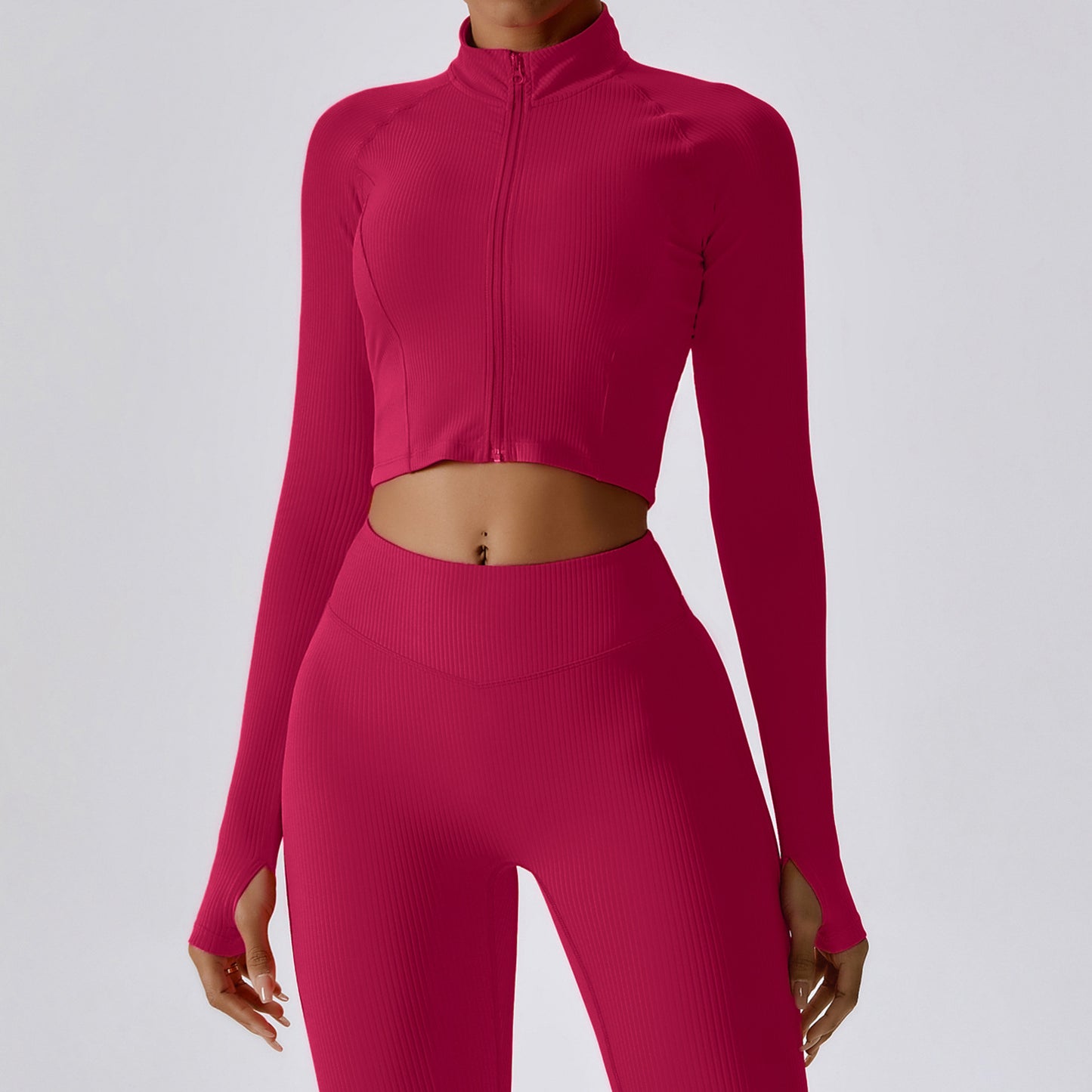 Autumn Quick Dry Long Sleeve Yoga Coat Threaded Zipper Fitness Coat Female Running Sports Coat