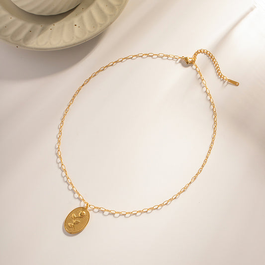 5pcs 18K Gold Plated Vintage Stainless Steel Oval Rose Pendant Necklace Without Fading Necklace Accessories