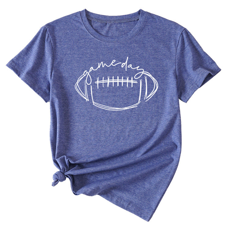 Wishgame Day Women's Casual Short Sleeve Top With Fun Rugby Pattern