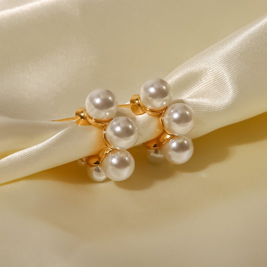 5pcs New C-Shaped Flower-Shaped Stainless Steel Pearl Earrings Women's Fashion Everything Goes With Stainless Steel Earrings