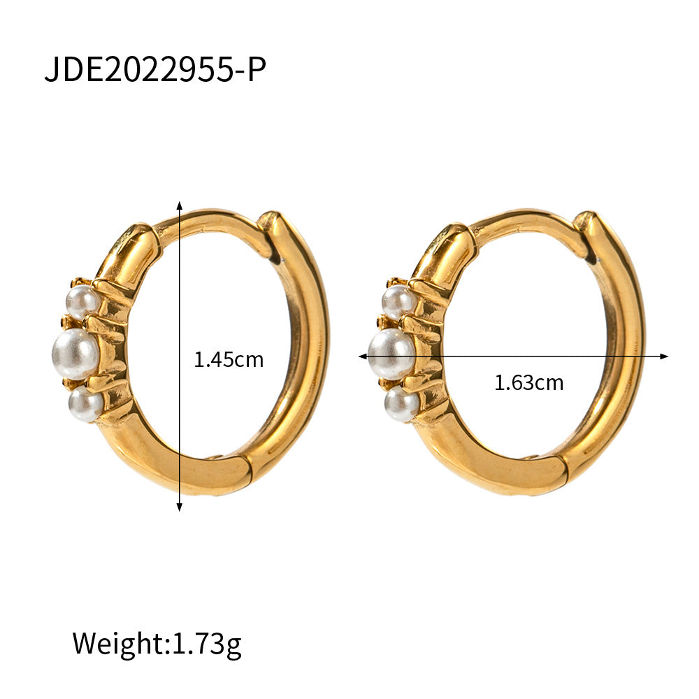 5pcs Fashion New Set With Three Pearl Round Earrings Gold Earrings For Women