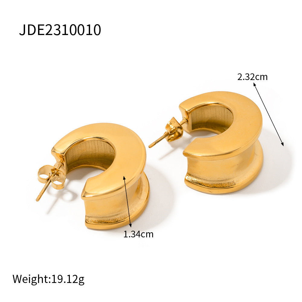 5pcs 18K Gold Stainless Steel C-Shaped Concave And Convex Edge Earrings Blogger With Fashion All-Matching Earrings Girl