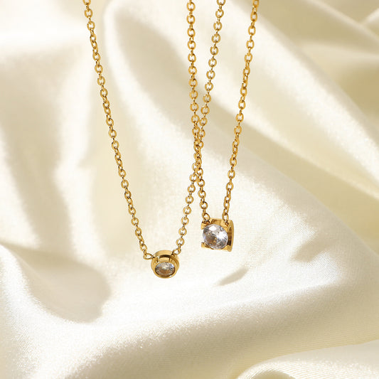 5pcs Mini Diamond Necklace Round Rectangular 18K Gold Exquisite Chain Stainless Steel Pendant Necklace For Women