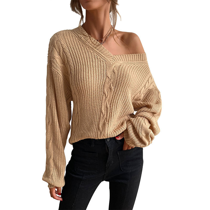Chic Autumn & Winter Women's Long-Sleeved Sweater: Cozy Solid Color, Effortless Elegance