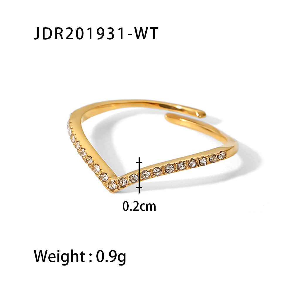 5pcs Fine Style Titanium Steel Ring 18K Gold Stainless Steel Inlaid Zircon Ring Fashion Hand Jewelry Women