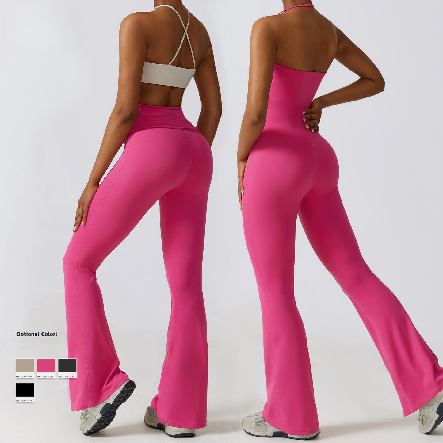 Quick Dry Body-Tight One-Piece Yoga Clothes Naked Casual Sports Fitness Clothes Dance High Waist Micro Flare Pants