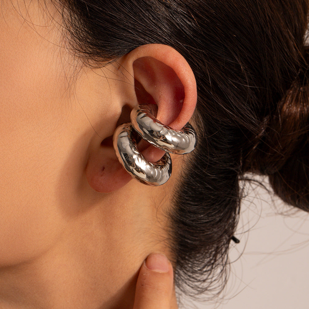 5pcs 18K Pure Gold Stainless Steel Coarse Texture Hollow Ear Ring Ear Clip Does Not Fade Jewelry