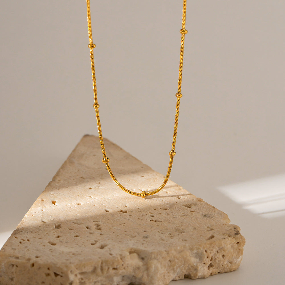 5pcs Small Fresh Stainless Steel Necklace High-Grade Sense Does Not Fade Color Round Bead Snake Chain Necklace Summer Accessories