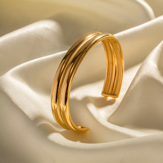 5pcs Fashion Style Design 18K Gold Stainless Steel Double Exaggerated Bracelet Hand Decoration Electroplated Women's Jewelry
