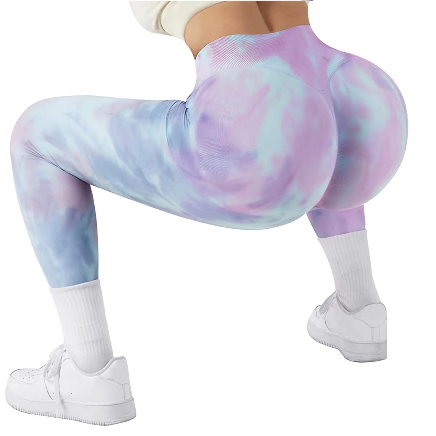 Tight Peach Hip Lift Pants Tied With Floating Yoga High Waist Waist Compression Fitness Pants Seamless Tie-Dye Sports Tights Women