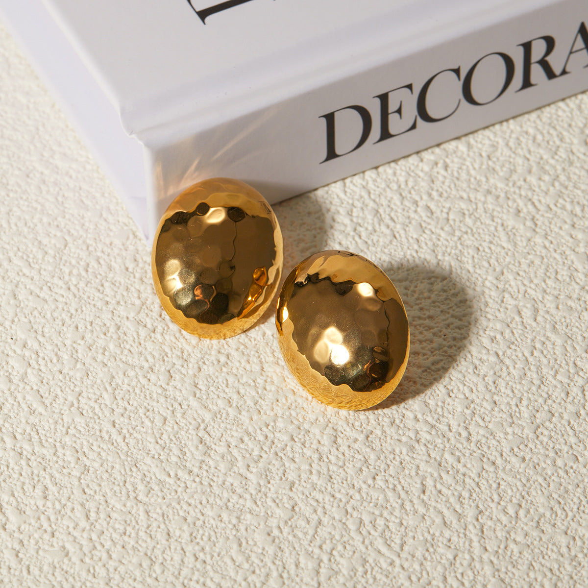 5pcs 18K Gold Stainless Steel Hammer Pattern Disco Mosaic Pattern Oval Earring Explosion