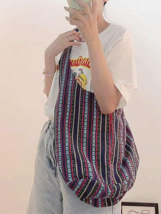 Women's One-Shoulder Hand Cotton, Linen And Canvas Jacquard Casual Women's Bag